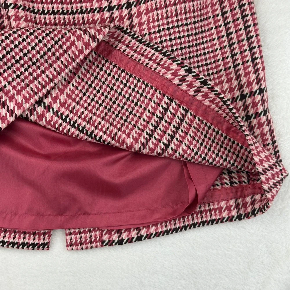 Talbots Pencil Skirt Womens 8P‎ Pink Houndstooth Plaid Preppy Lined 100% Wool